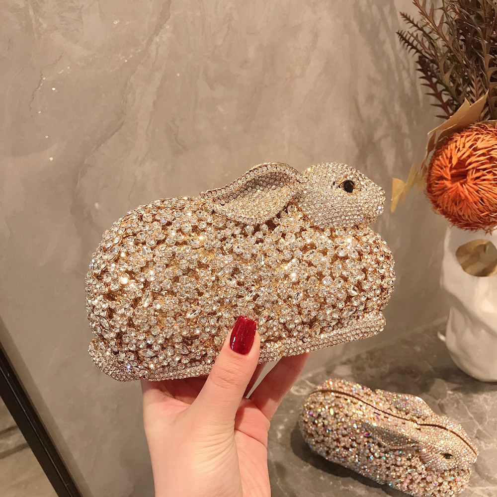 Luxury Bags Cute - 高級感あふれる可愛らしいウサギの形をしたパーティーバッグ。クリスタルラインストーンとダイヤモンドがあしらわれたイブニングバッグ。結婚式やパーティーに最適なクラッチバッグ、ハンドバッグ、ショルダーバッグ。